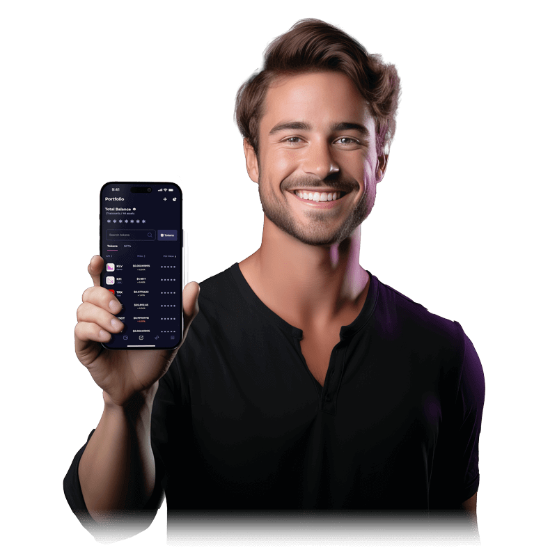 hero with a man holding a cellphone with Klever wallet