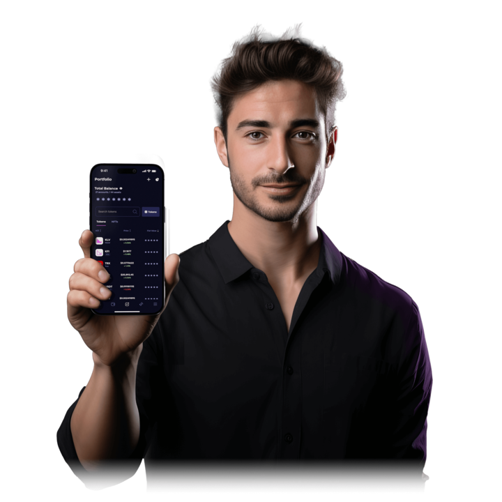 hero with a man holding a cellphone with Klever wallet