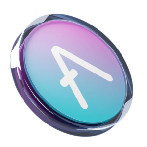 Aave (AAVE) token with a gradient blue and purple design, featuring the white 'A' logo, symbolizing the DeFi lending platform