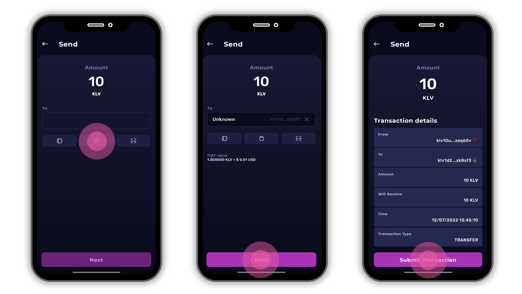 Sending Assets Klever Wallet