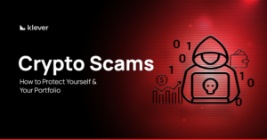 Klever banner on crypto scams with a hacker icon and security warning