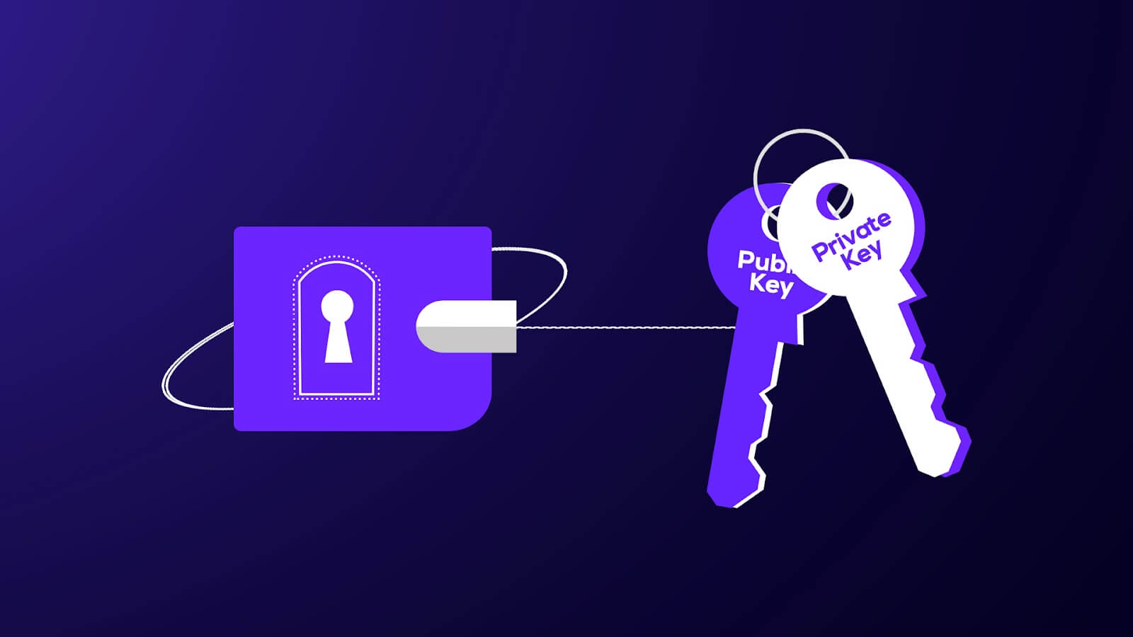 "Illustration of a digital wallet connected to a public and private key pair, representing cryptographic security in blockchain transactions