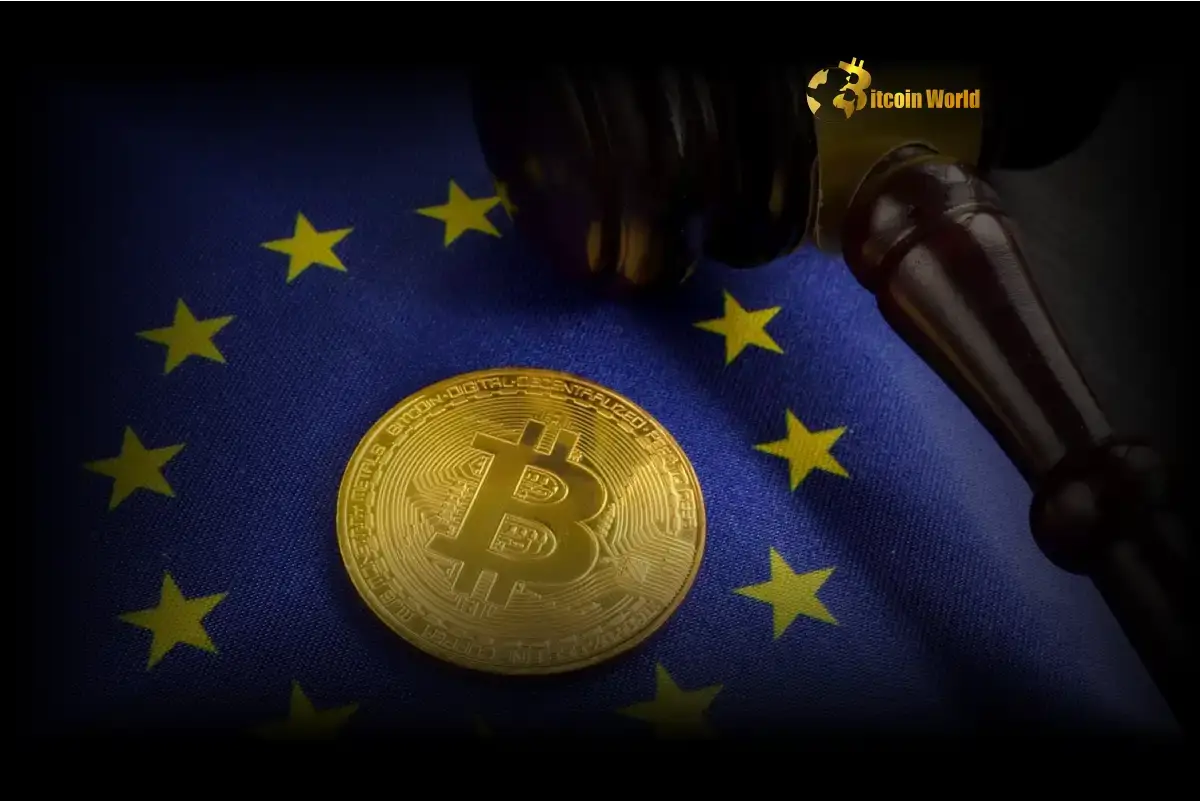 European Union flag with a bitcoin coin