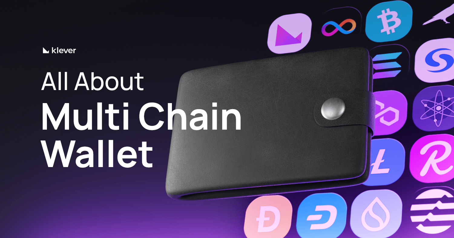 Black wallet with blockchain logos like Ethereum, Bitcoin, and Solana, representing Klever multi-chain wallet.