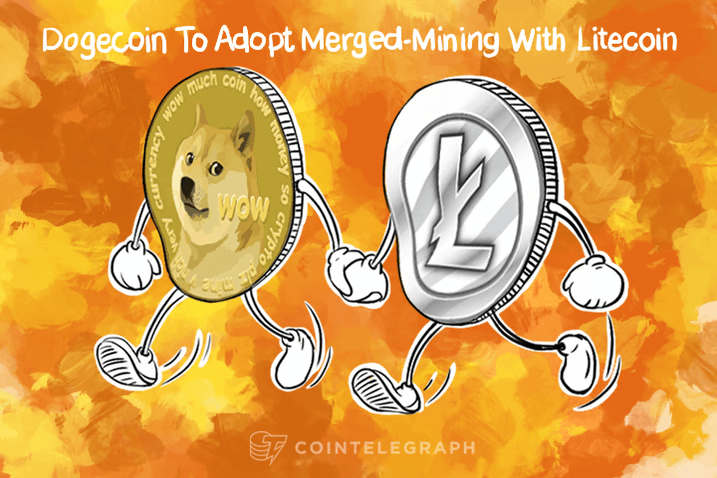 litecoin and dogecoin coins holding hands