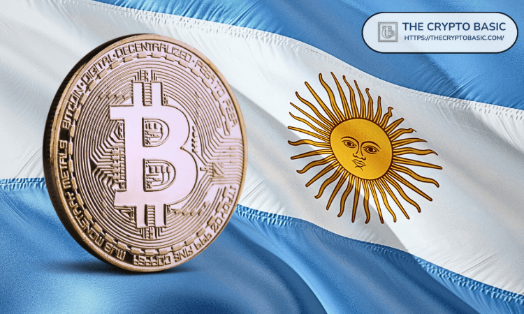 Bitcoin coin in front of the Argentine flag, symbolizing growing adoption of crypto assets in the South American country.