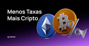 Pagar menos taxas em cripto – ilustração com ícones de cripto e símbolo de desconto