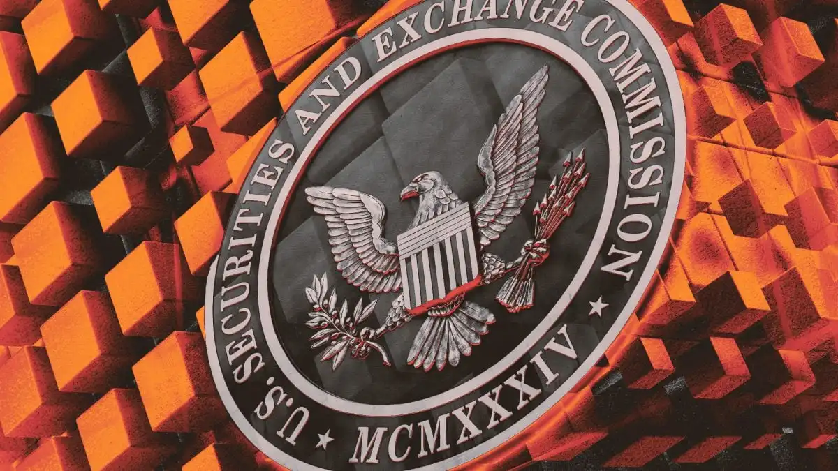  Seal of the US SEC (Securities and Exchange Commission) highlighted on a background of orange cubes, representing regulation.