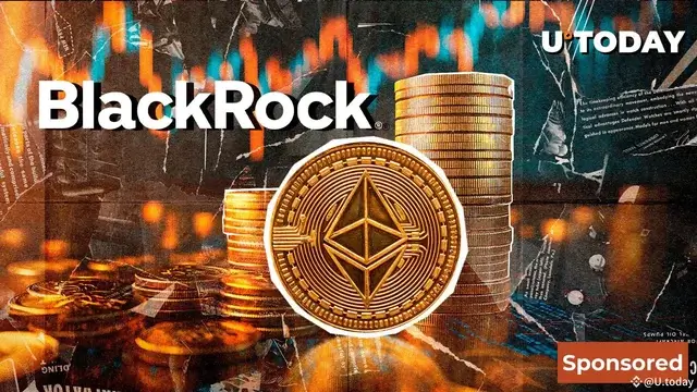 The image shows the BlackRock logo next to an Ethereum coin, indicating an association with crypto investments.