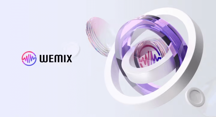 WEMIX logo with futuristic circular 3D graphics, representing the blockchain gaming platform involved in a smart contract exploit affecting user funds